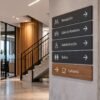 Señaléticas corporativas de orientación, recepción, salas de reuniones y seguridad en un edificio